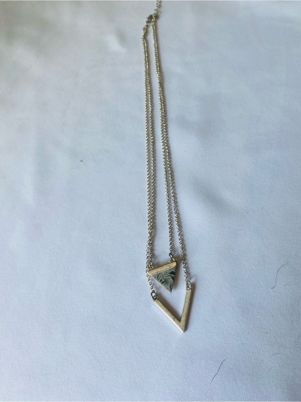 Layered Silver Geometric V Necklace